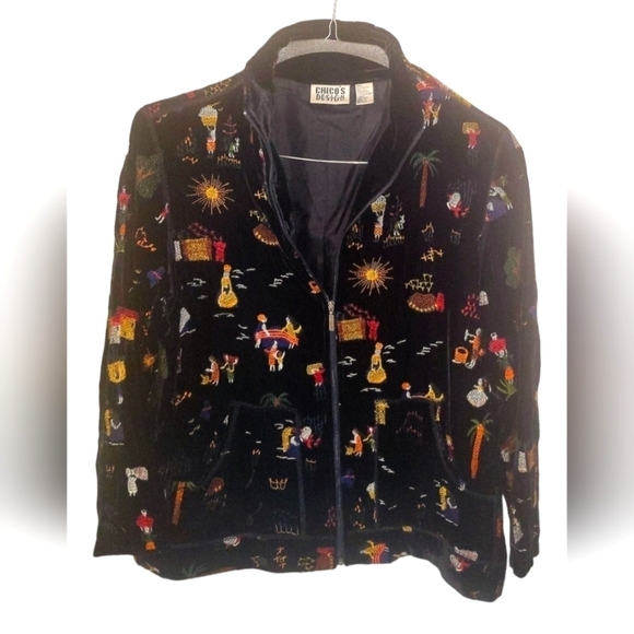 Chico's Design Women's Embroidered Multicolor Silk Blend Blazer Jacket Sz 1 - Picture 1 of 6